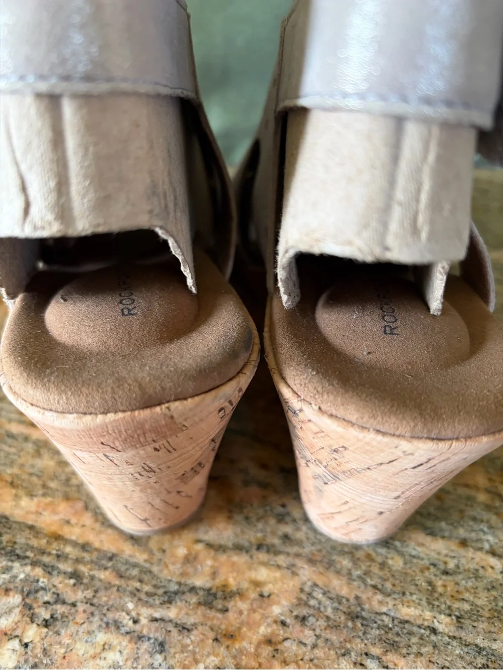 Rockport Women's Beige Suede Perforated Wedge Sandals Size 9.5